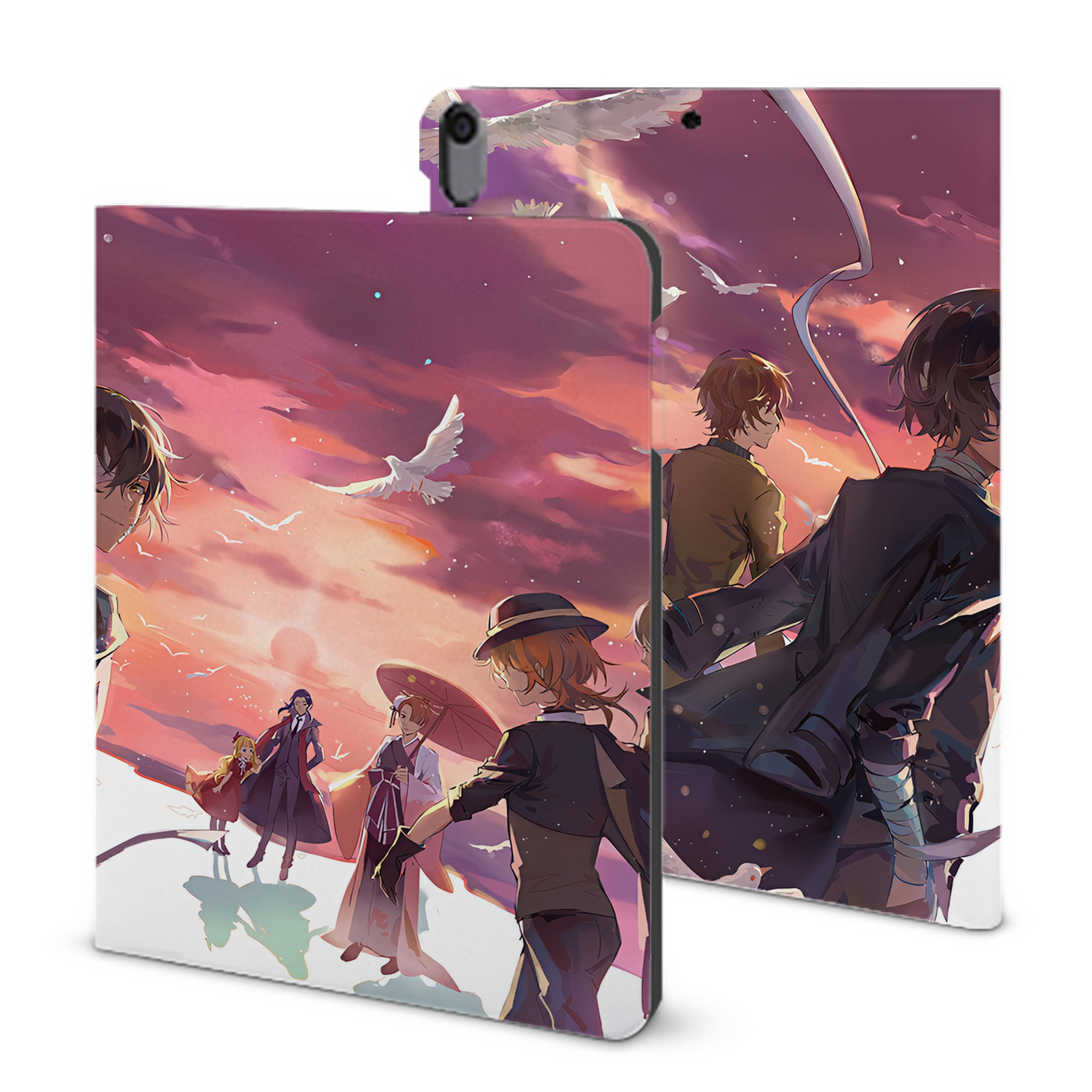 （画像用） 文豪ストレイドッグス Bungo Stray Dogs IPad ケース ブック型 PUレザー TPU 耐衝撃 軽量 薄型 ペン収納なし 全面保護 IPad 各モデル対応